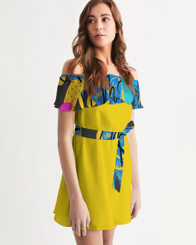 Yellow pop art Women's Off-Shoulder Dress