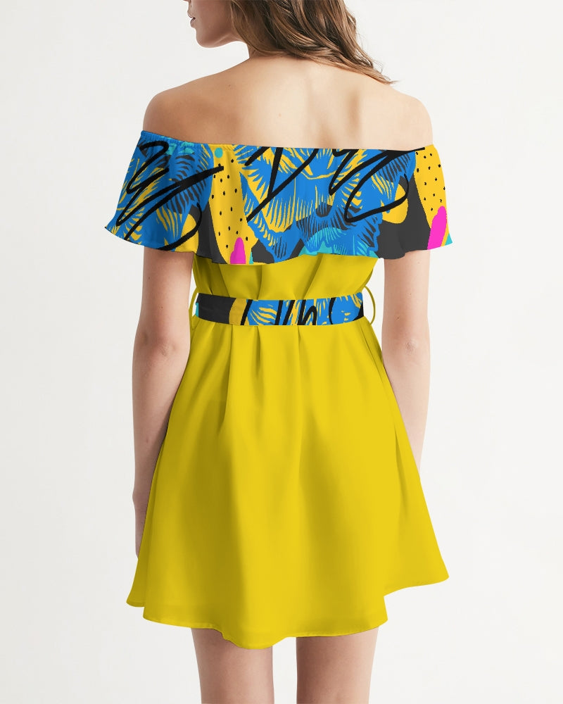 Yellow pop art Women's Off-Shoulder Dress