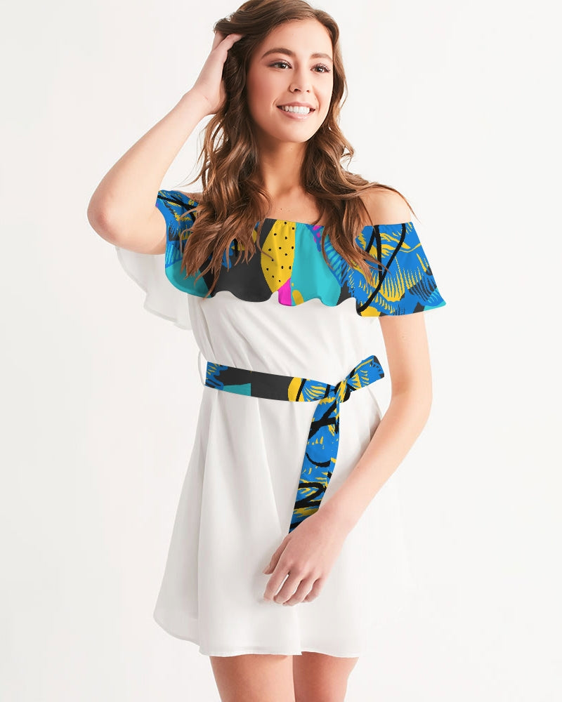 White pop art Women's Off-Shoulder Dress