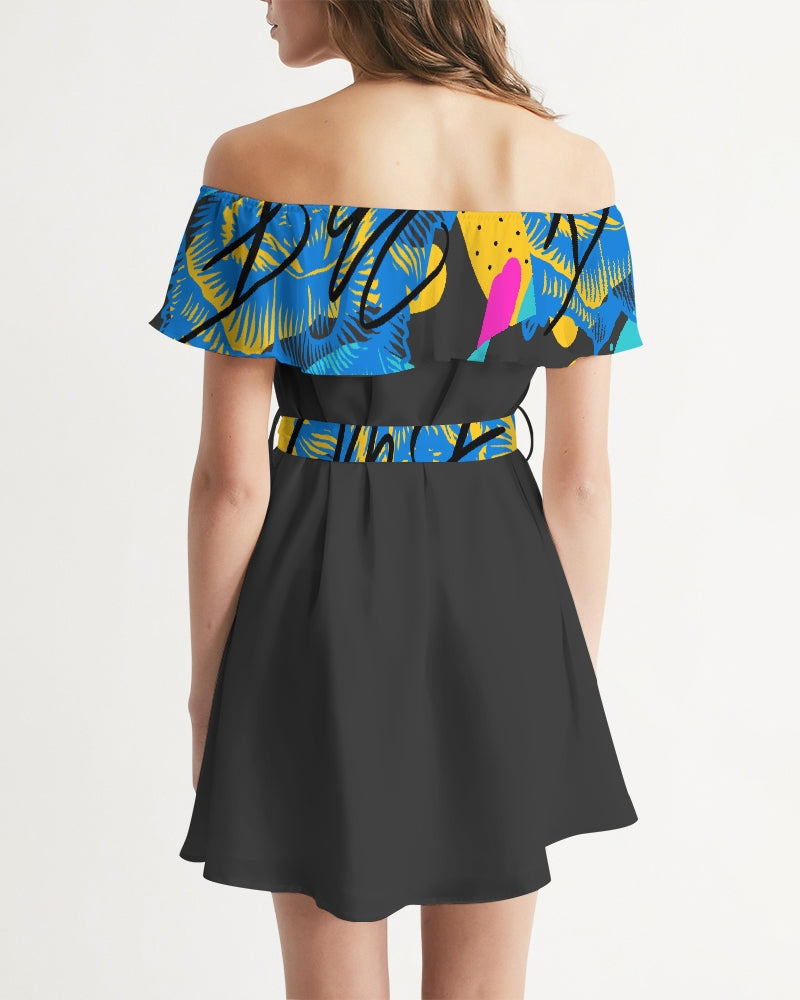 Black pop art Women's Off-Shoulder Dress