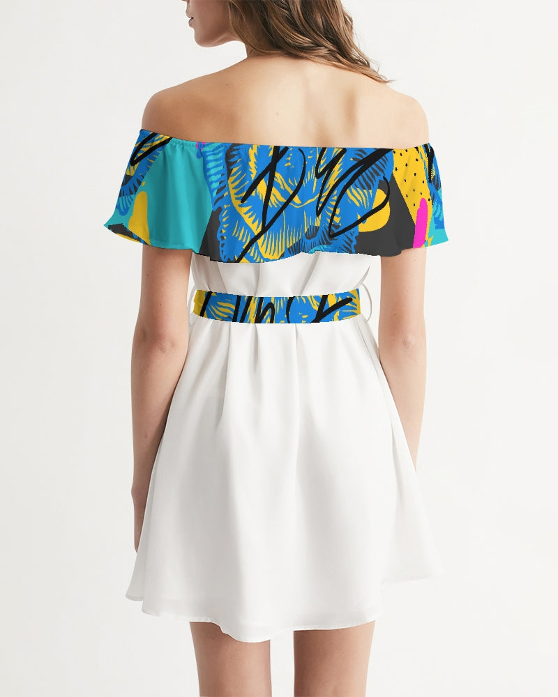 White pop art Women's Off-Shoulder Dress