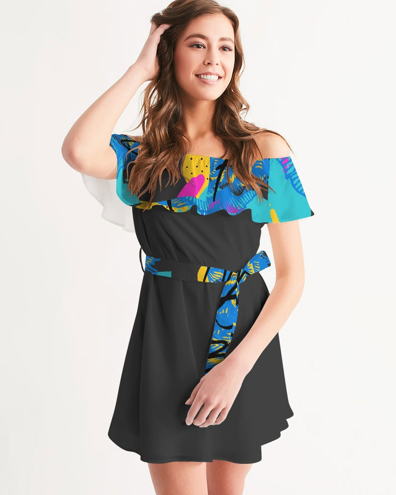 Black pop art Women's Off-Shoulder Dress