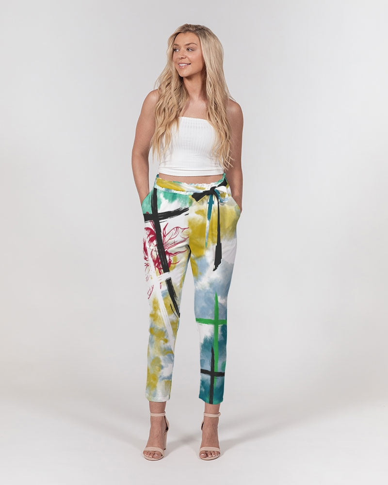 Color cross Women's Belted Tapered Pants