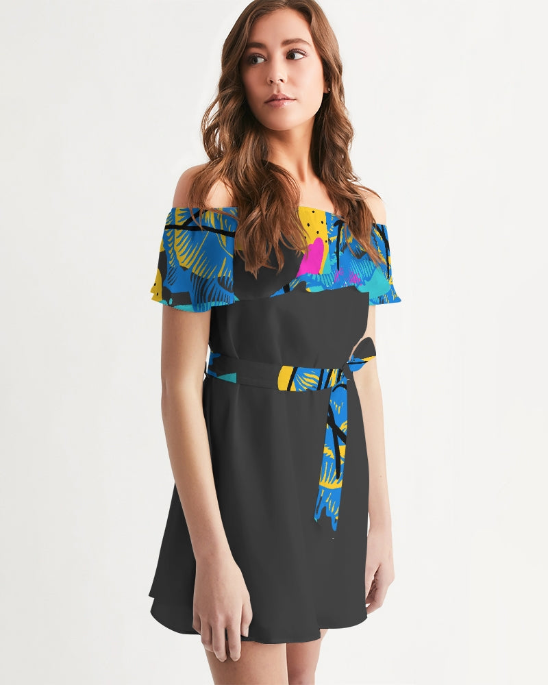 Black pop art Women's Off-Shoulder Dress