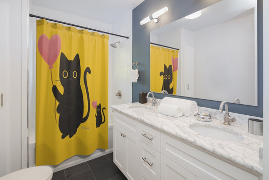Yellow Shower Curtains 2 cats