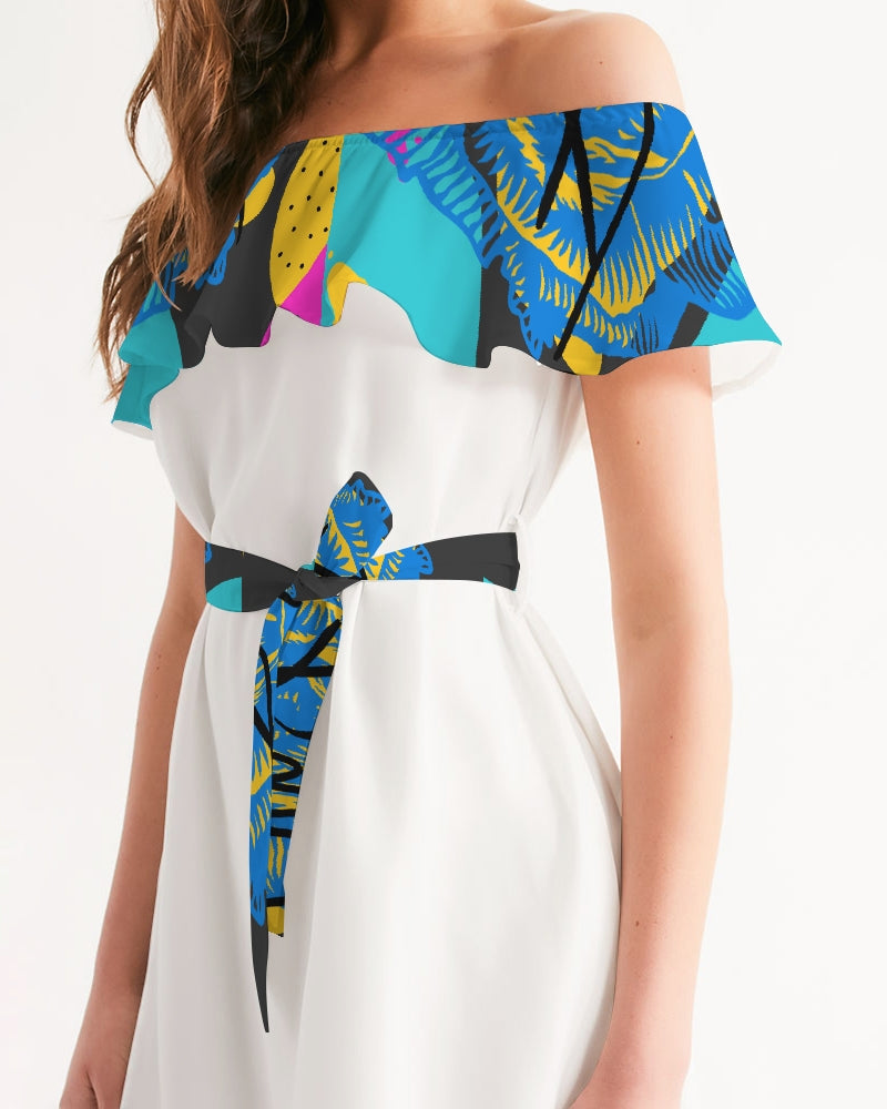 White pop art Women's Off-Shoulder Dress