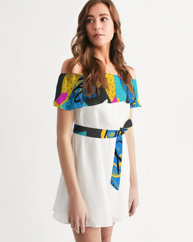 White pop art Women's Off-Shoulder Dress