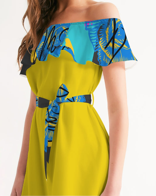 Yellow pop art Women's Off-Shoulder Dress