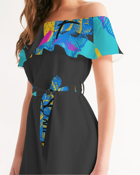 Black pop art Women's Off-Shoulder Dress