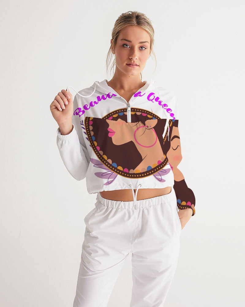 White Beautiful queen Women's Cropped Windbreaker