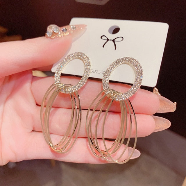 White Round Hoop Earrings Gold Color