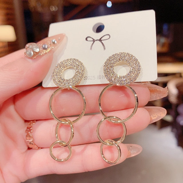 White Round Hoop Earrings Gold Color