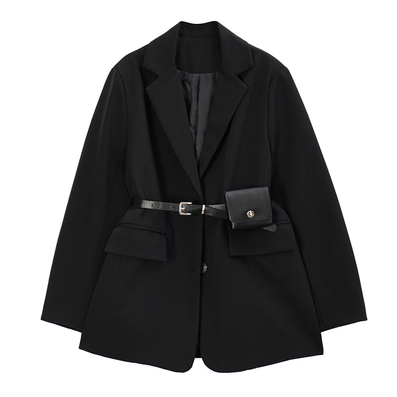 👚Black Long Sleeve Suit Coats Jacket With Waist Bag