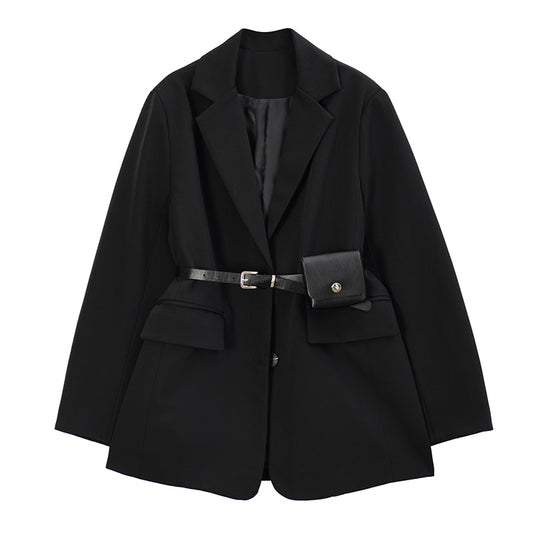 👚Black Long Sleeve Suit Coats Jacket With Waist Bag