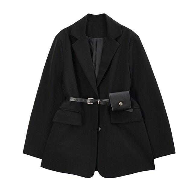 👚Black Long Sleeve Suit Coats Jacket With Waist Bag